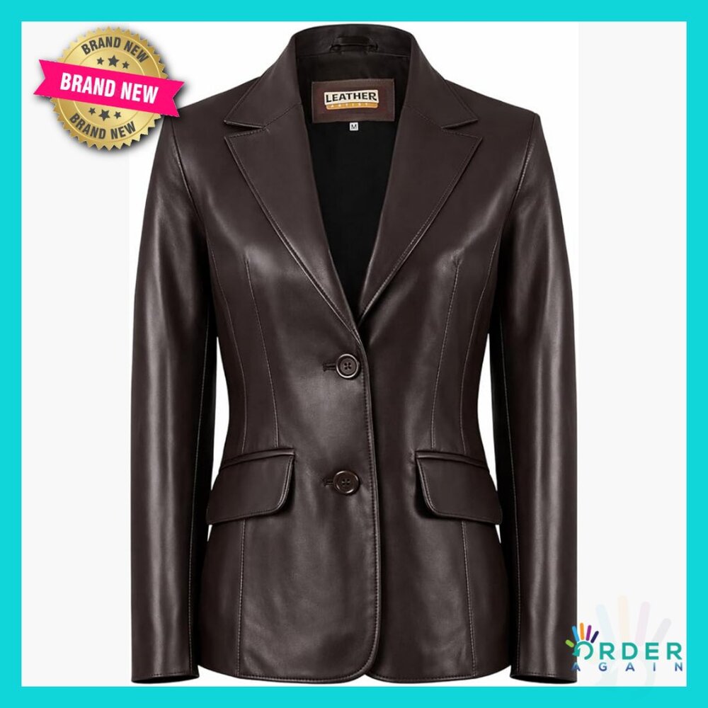 Genuine Lambskin Leather Blazer Tailored Classic Chic Women's Jacket Coat